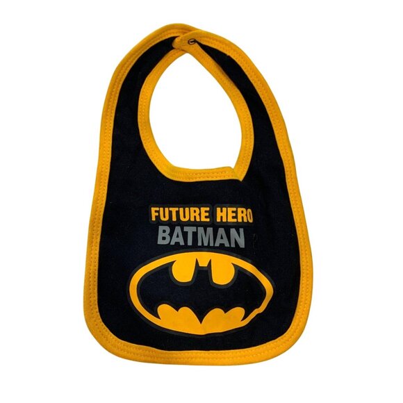 Future Hero Black Gold Baby Infant One Size Drool Bib Feeding Batman - Picture 1 of 2